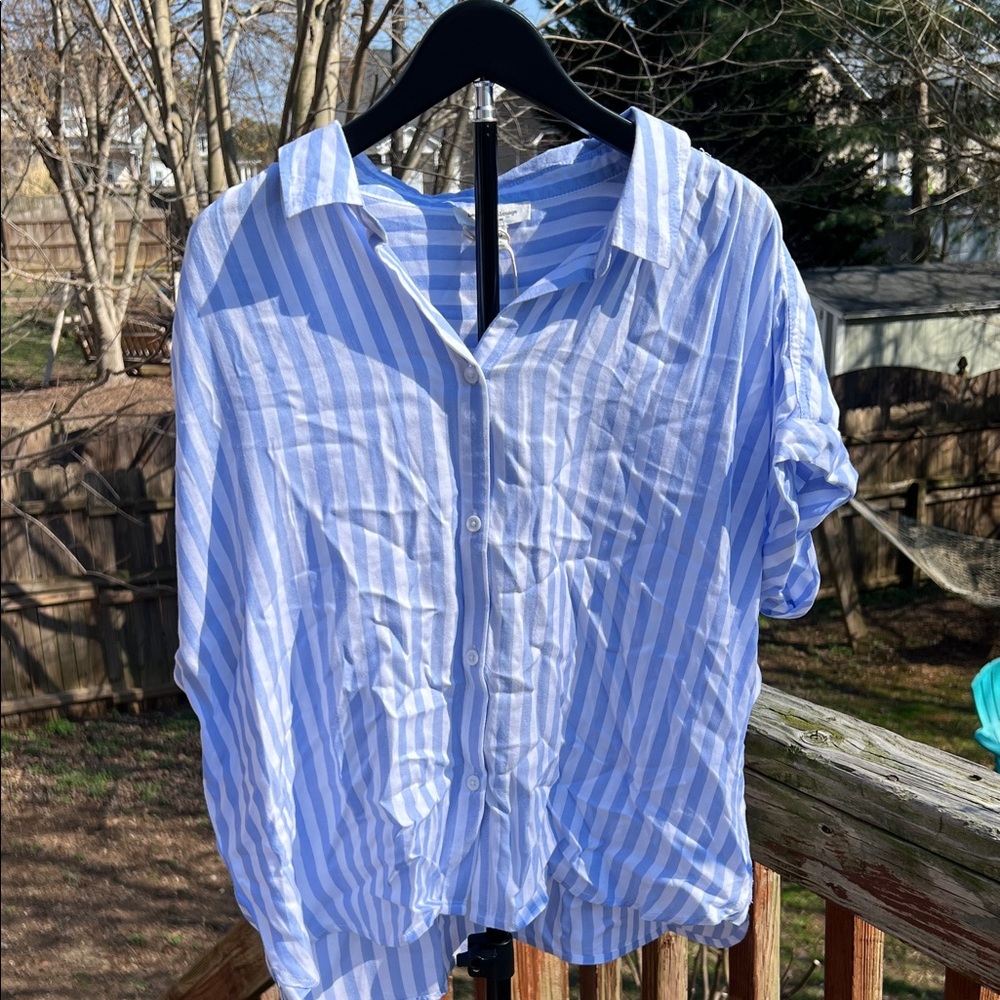 Blue and white button-down beachy top